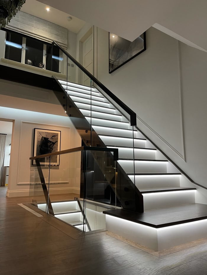White LED Strip Installation on Stairs