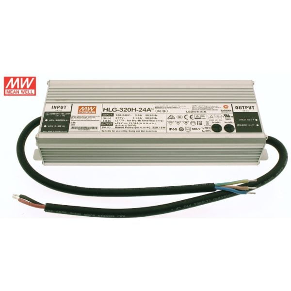 Mean Well 320 Watt LED Driver 24V IP65 (HLG-320H-24A)